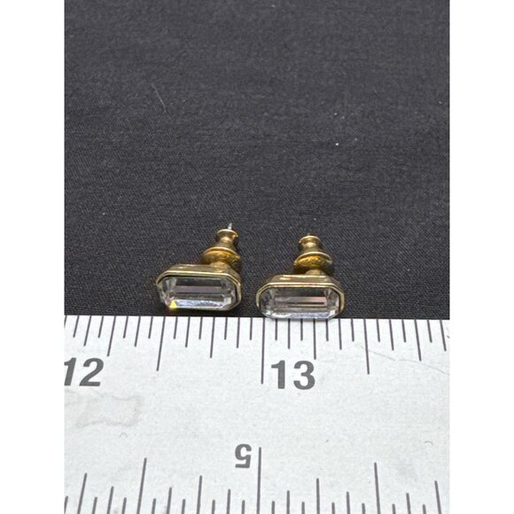 Vintage Monet Gold-Tone Crystal Octagon Stud Earrings Art Deco - Picture 4 of 8